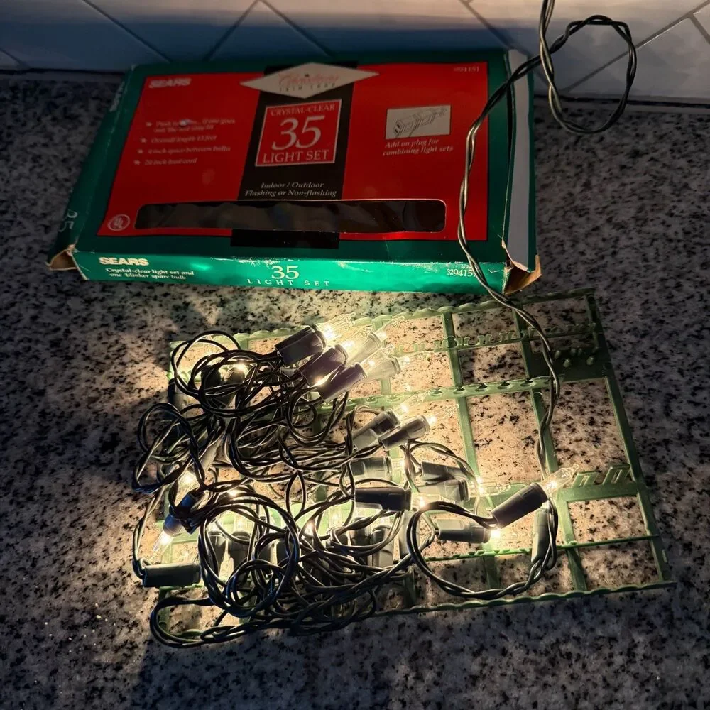 VINTAGE Christmas Sears Trim Shop Crystal Clear 35 Light Set Lot/2 Packs 3294151